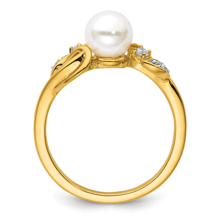 14K Polished Diamond and Pearl Fashion Ring-RM10176