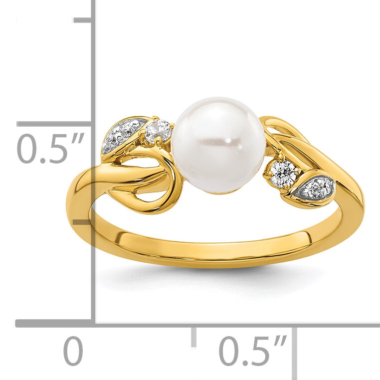 14K Polished Diamond and Pearl Fashion Ring-RM10176