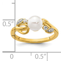 14K Polished Diamond and Pearl Fashion Ring-RM10176
