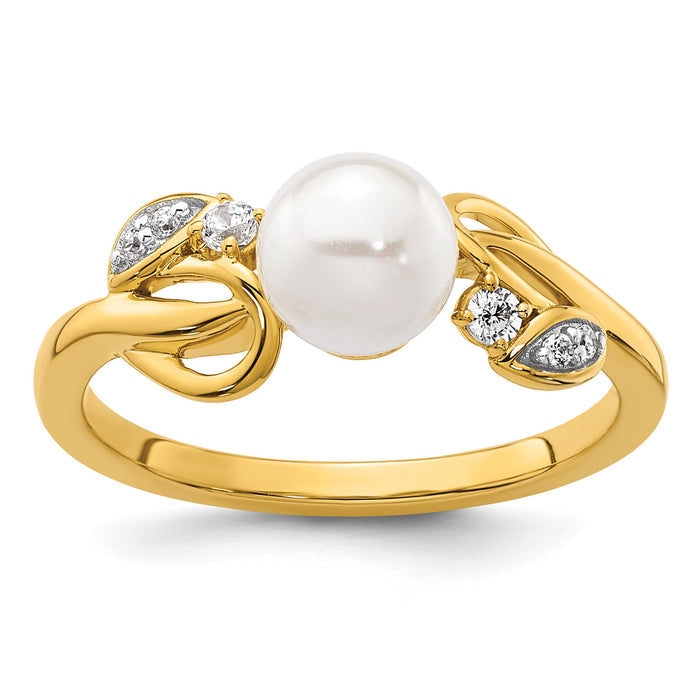 14K Polished Diamond and Pearl Fashion Ring-RM10176