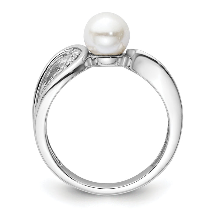 14K White Gold Polished Diamond and Pearl Fashion Ring-RM10179