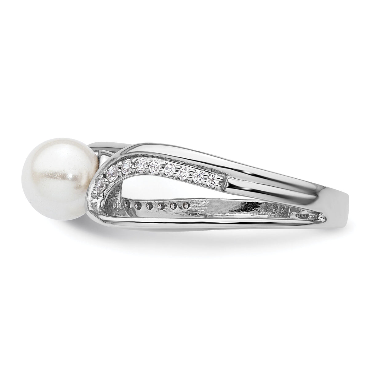 14K White Gold Polished Diamond and Pearl Fashion Ring-RM10179