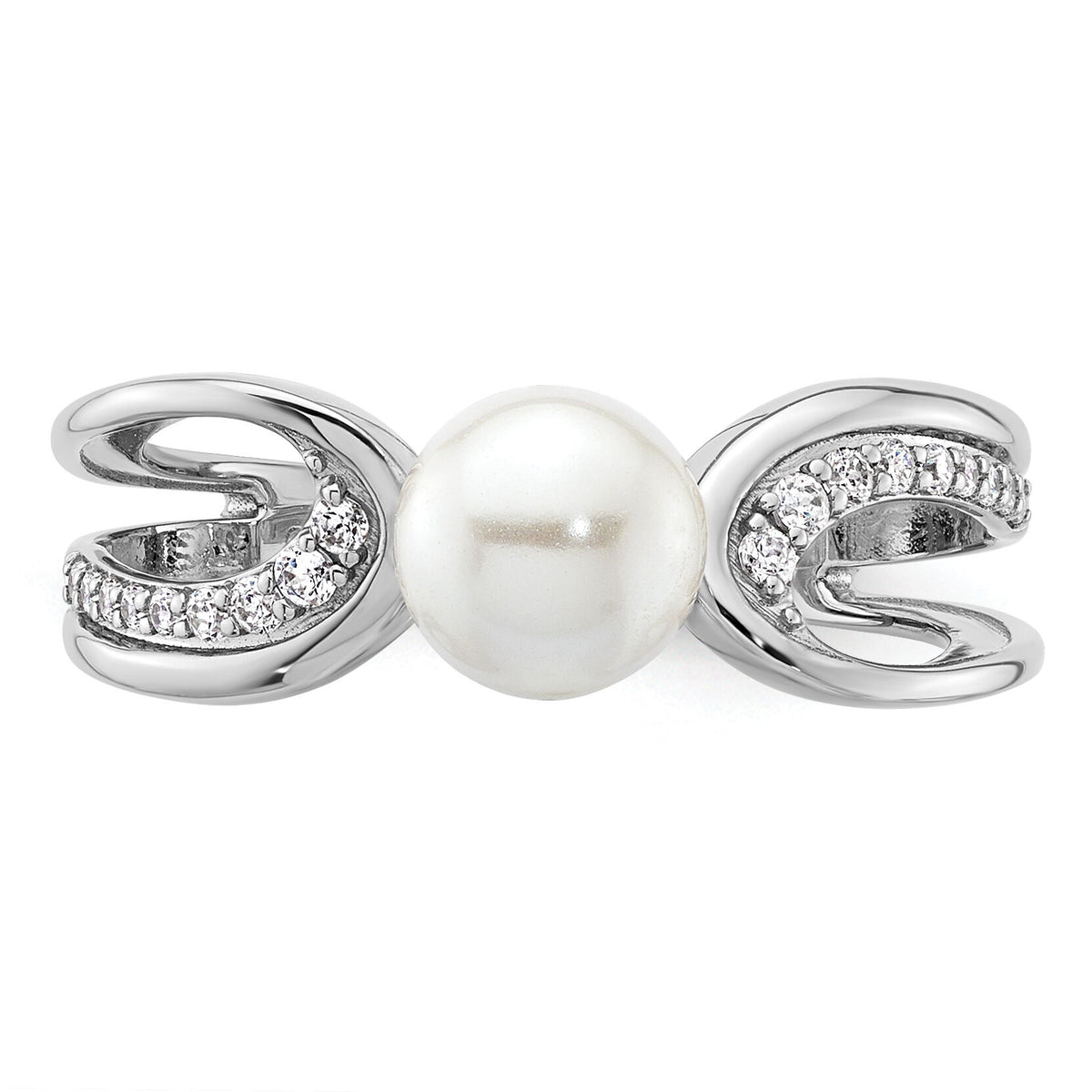 14K White Gold Polished Diamond and Pearl Fashion Ring-RM10179