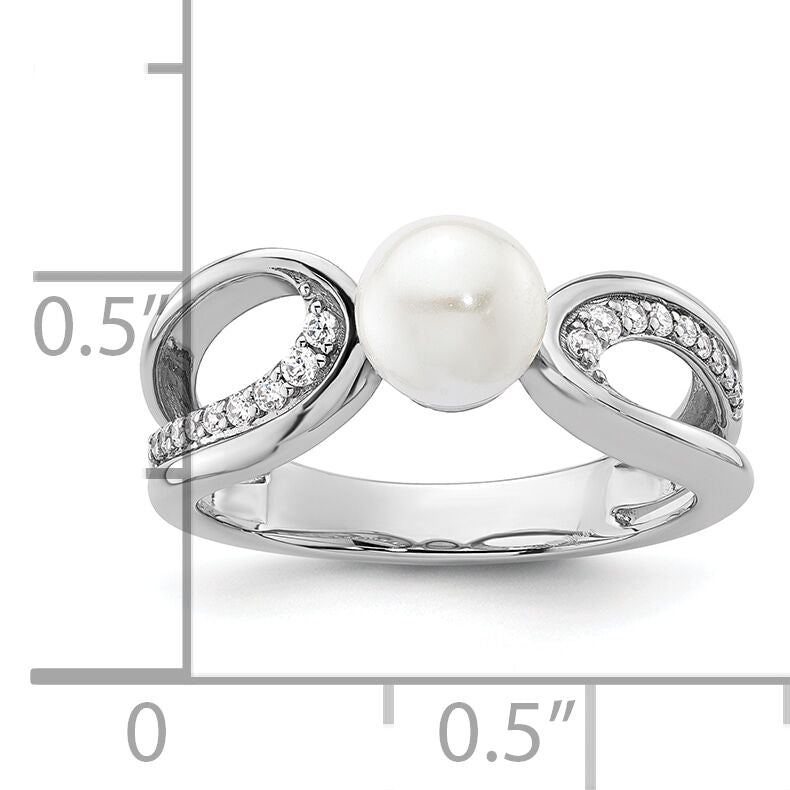 14K White Gold Polished Diamond and Pearl Fashion Ring-RM10179