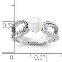 14K White Gold Polished Diamond and Pearl Fashion Ring-RM10179