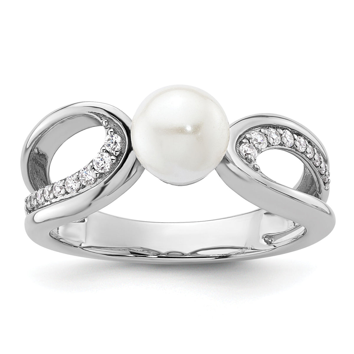 14K White Gold Polished Diamond and Pearl Fashion Ring-RM10179