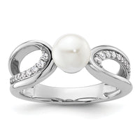 14K White Gold Polished Diamond and Pearl Fashion Ring-RM10179