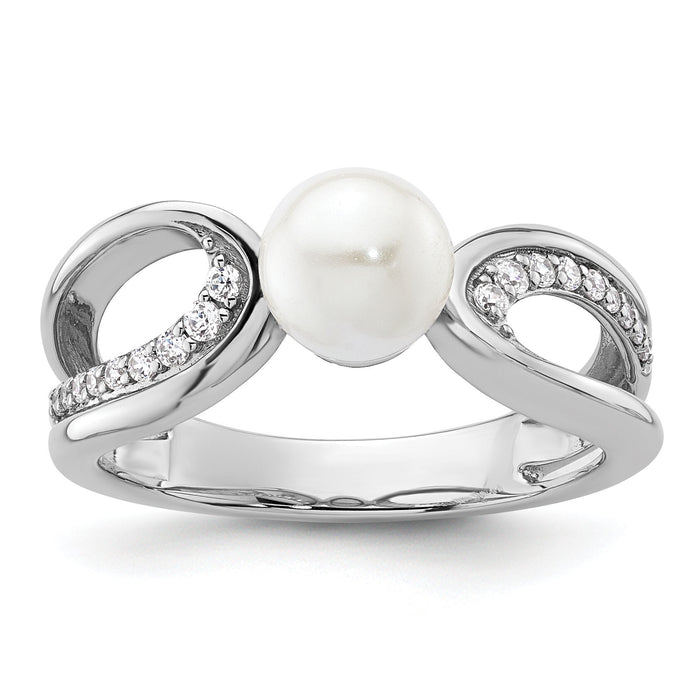 14K White Gold Polished Diamond and Pearl Fashion Ring-RM10179