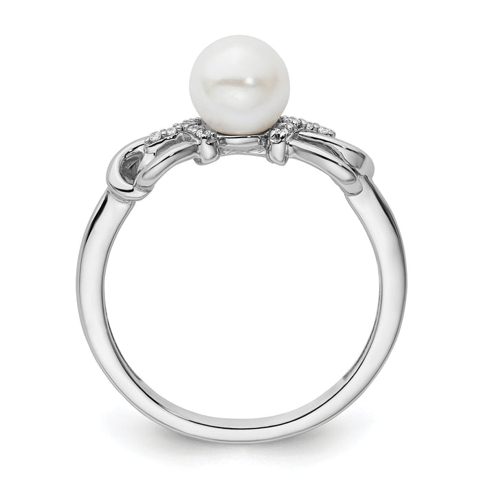 14K White Gold Polished Diamond and Pearl Fashion Ring-RM10180