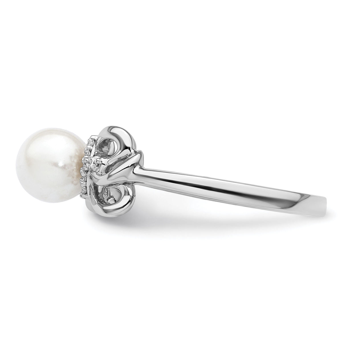 14K White Gold Polished Diamond and Pearl Fashion Ring-RM10180
