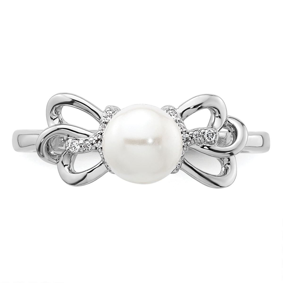 14K White Gold Polished Diamond and Pearl Fashion Ring-RM10180