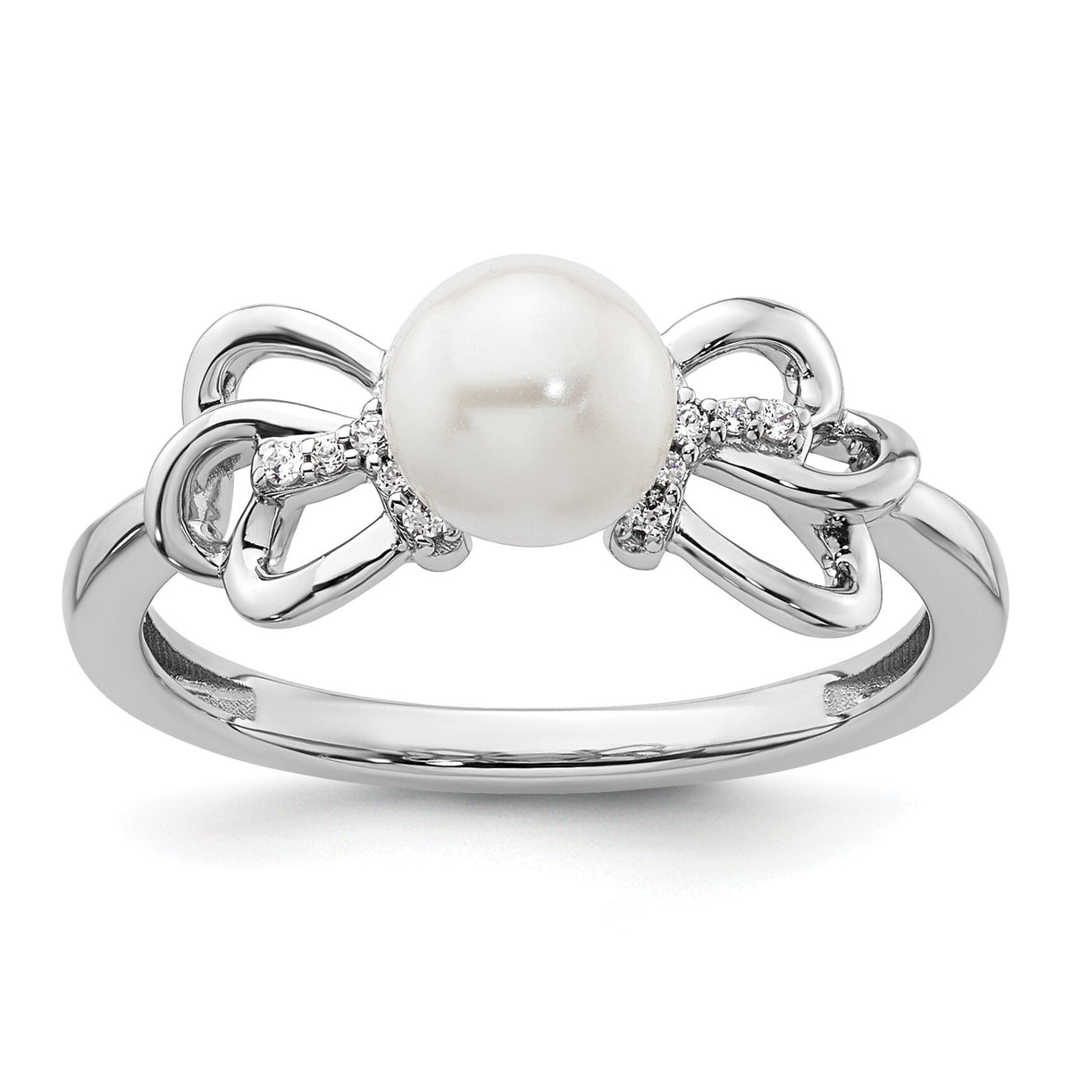 14K White Gold Polished Diamond and Pearl Fashion Ring-RM10180