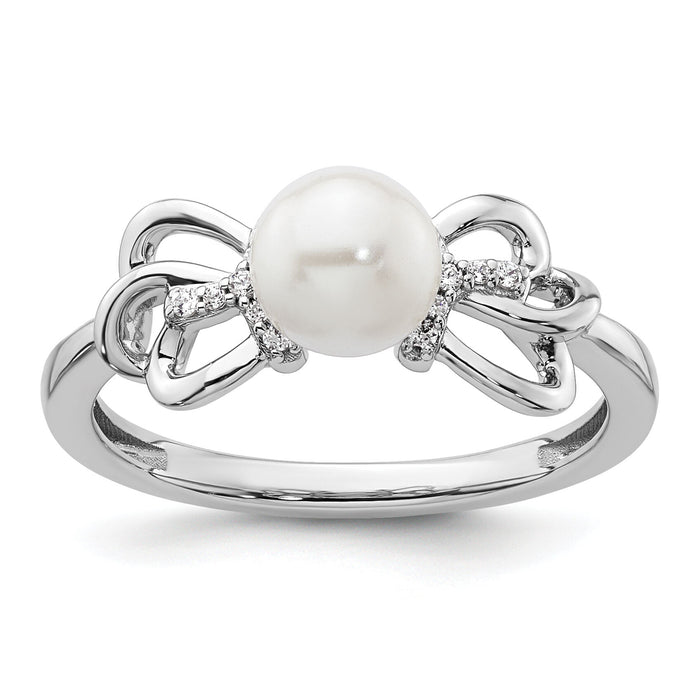 14K White Gold Polished Diamond and Pearl Fashion Ring-RM10180