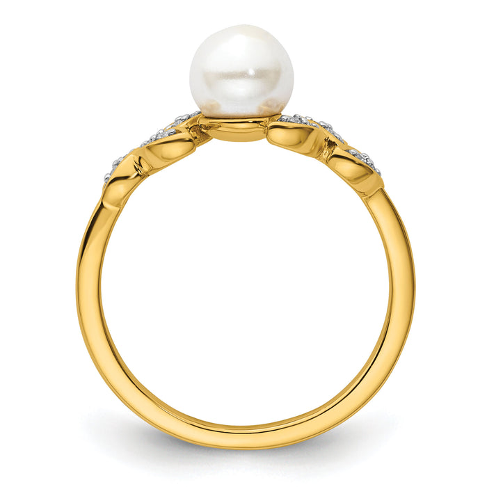 14K Polished Diamond and Pearl Leaf Fashion Ring-RM10182