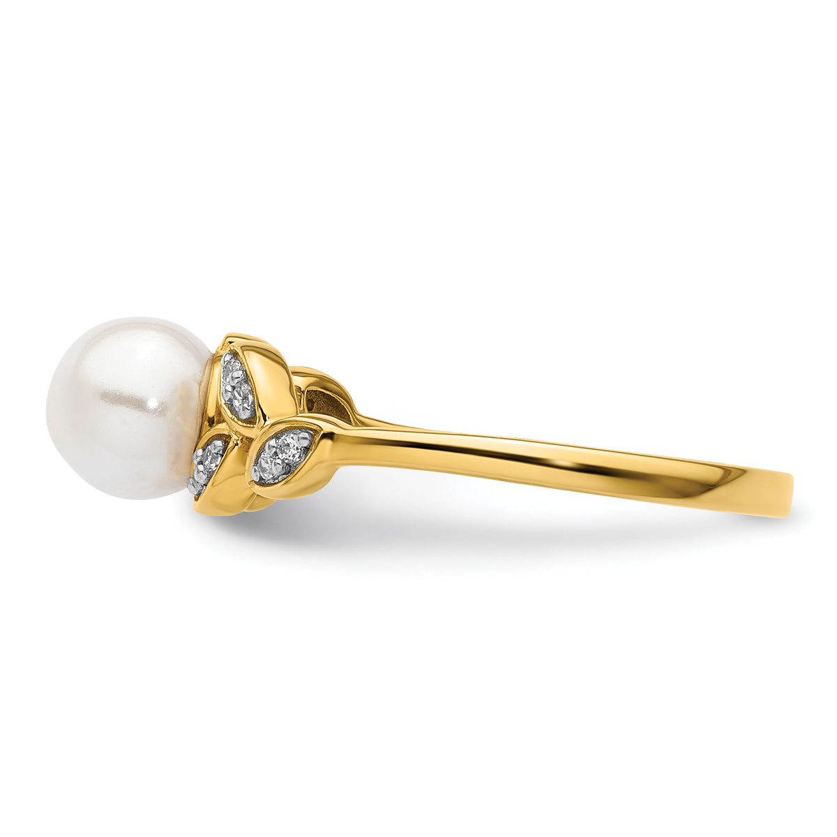 14K Polished Diamond and Pearl Leaf Fashion Ring-RM10182