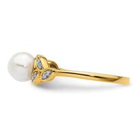 14K Polished Diamond and Pearl Leaf Fashion Ring-RM10182