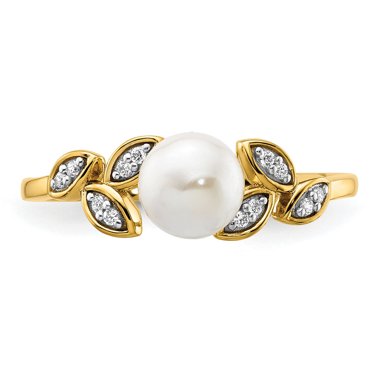 14K Polished Diamond and Pearl Leaf Fashion Ring-RM10182