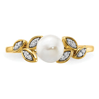 14K Polished Diamond and Pearl Leaf Fashion Ring-RM10182