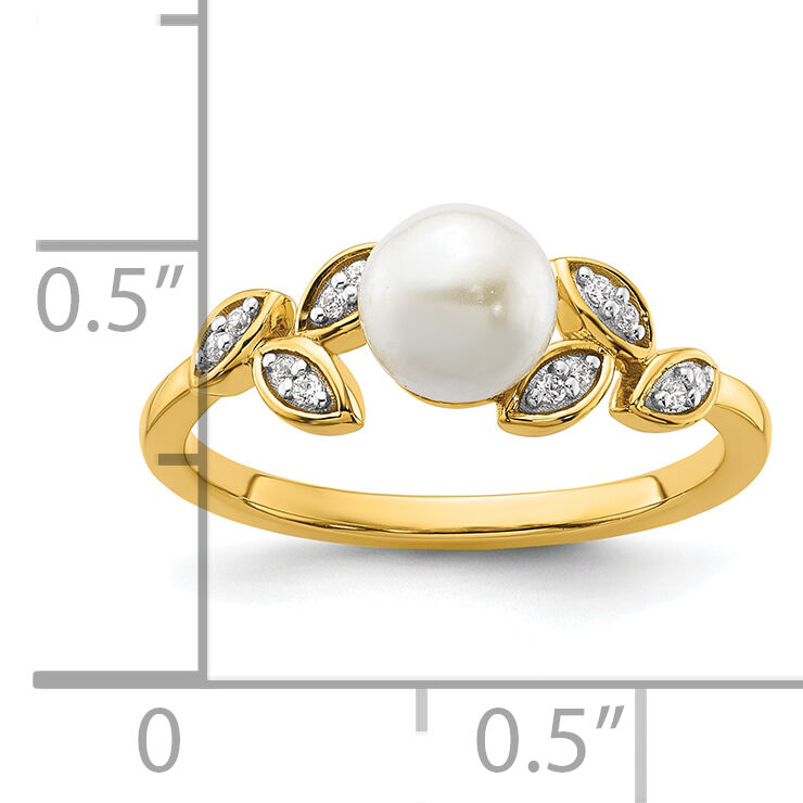 14K Polished Diamond and Pearl Leaf Fashion Ring-RM10182
