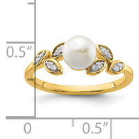 14K Polished Diamond and Pearl Leaf Fashion Ring-RM10182