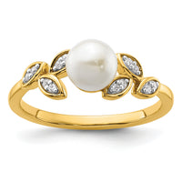 14K Polished Diamond and Pearl Leaf Fashion Ring-RM10182