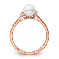 14K Rose Gold Polished Diamond and Pearl Fashion Ring-RM10183