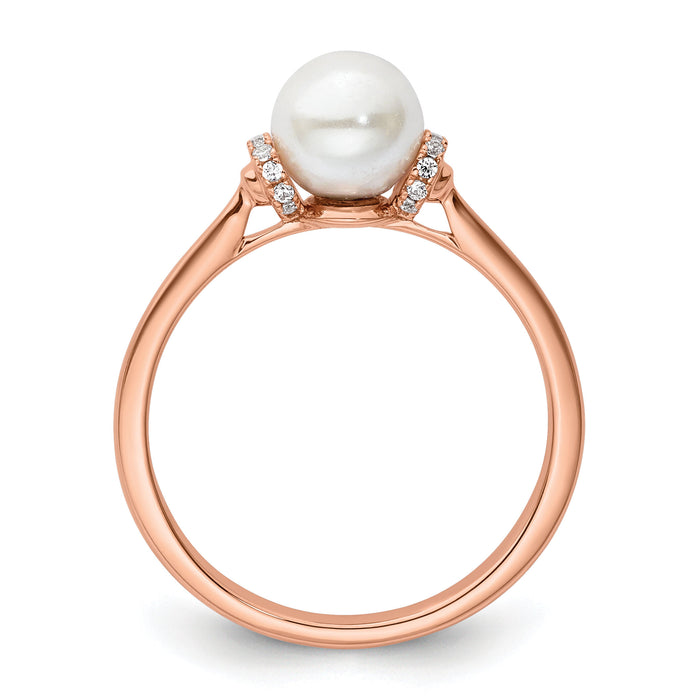 14K Rose Gold Polished Diamond and Pearl Fashion Ring-RM10183