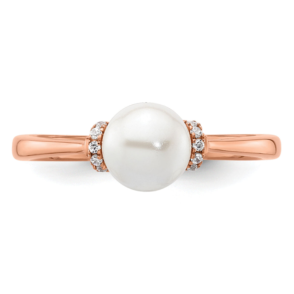 14K Rose Gold Polished Diamond and Pearl Fashion Ring-RM10183