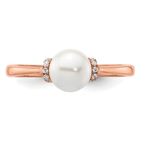 14K Rose Gold Polished Diamond and Pearl Fashion Ring-RM10183