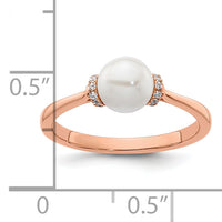 14K Rose Gold Polished Diamond and Pearl Fashion Ring-RM10183