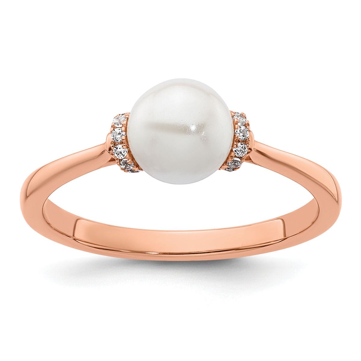 14K Rose Gold Polished Diamond and Pearl Fashion Ring-RM10183