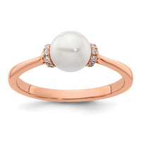 14K Rose Gold Polished Diamond and Pearl Fashion Ring-RM10183