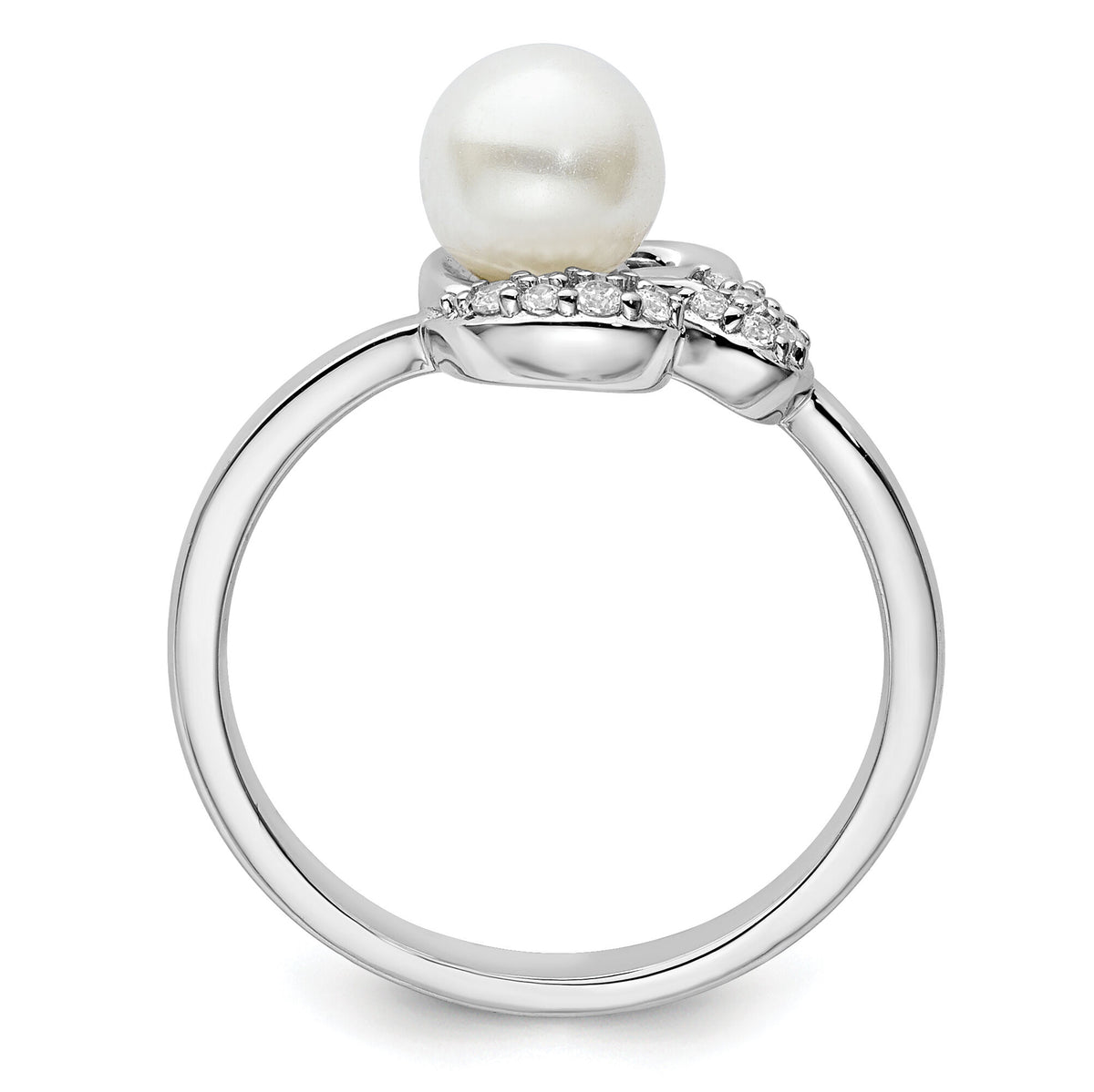 14K White Gold Polished Diamond and Pearl Fashion Ring-RM10186