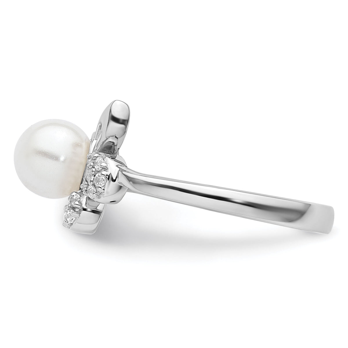 14K White Gold Polished Diamond and Pearl Fashion Ring-RM10186