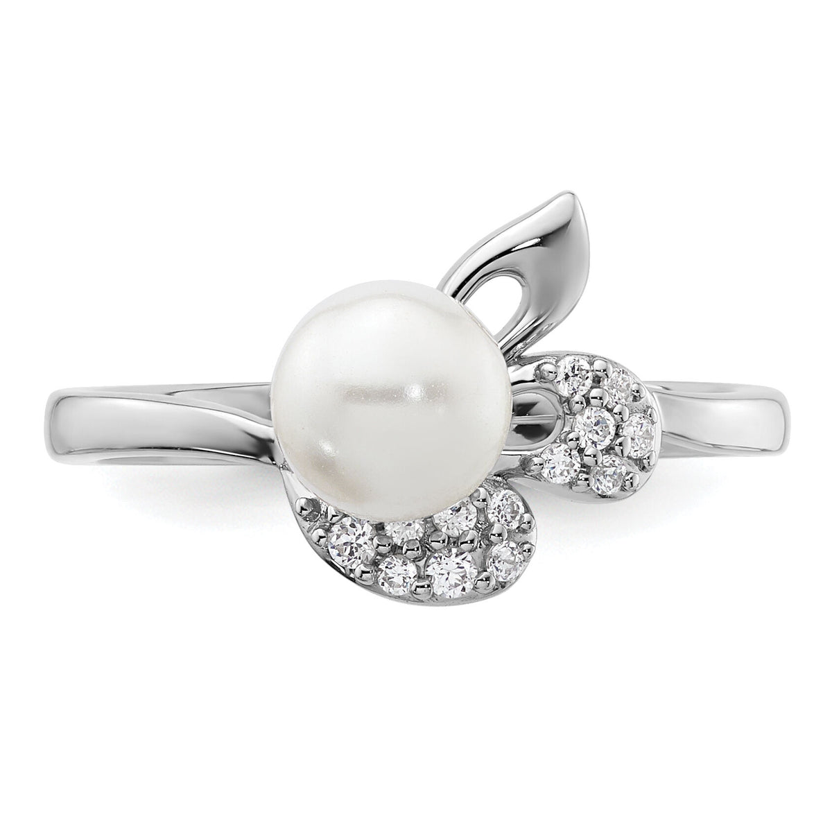 14K White Gold Polished Diamond and Pearl Fashion Ring-RM10186
