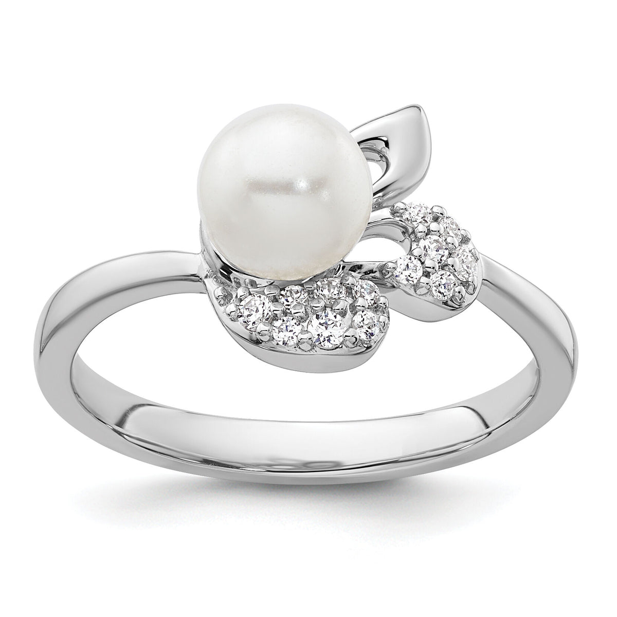 14K White Gold Polished Diamond and Pearl Fashion Ring-RM10186