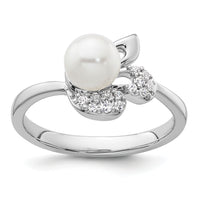 14K White Gold Polished Diamond and Pearl Fashion Ring-RM10186