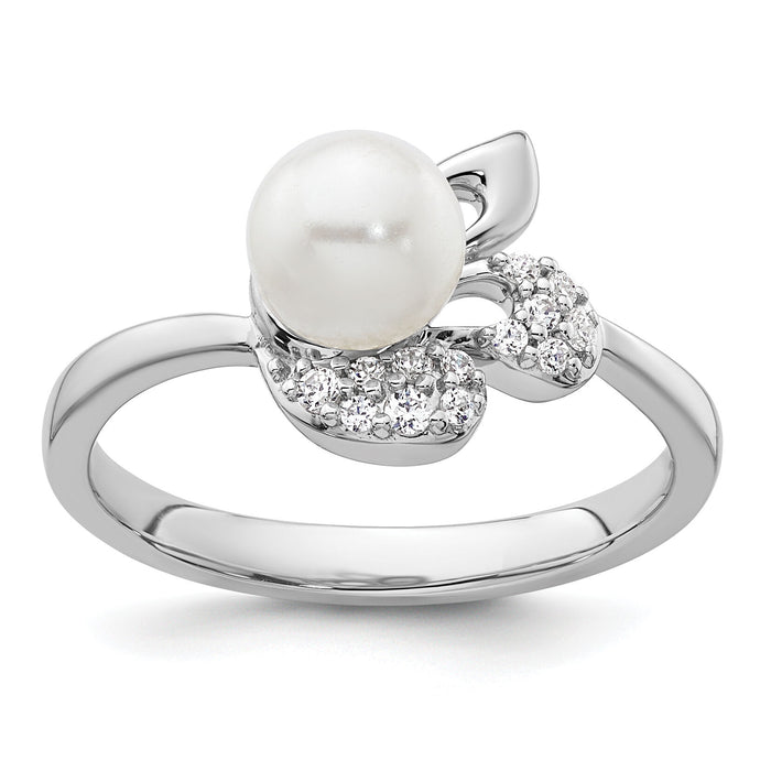 14K White Gold Polished Diamond and Pearl Fashion Ring-RM10186