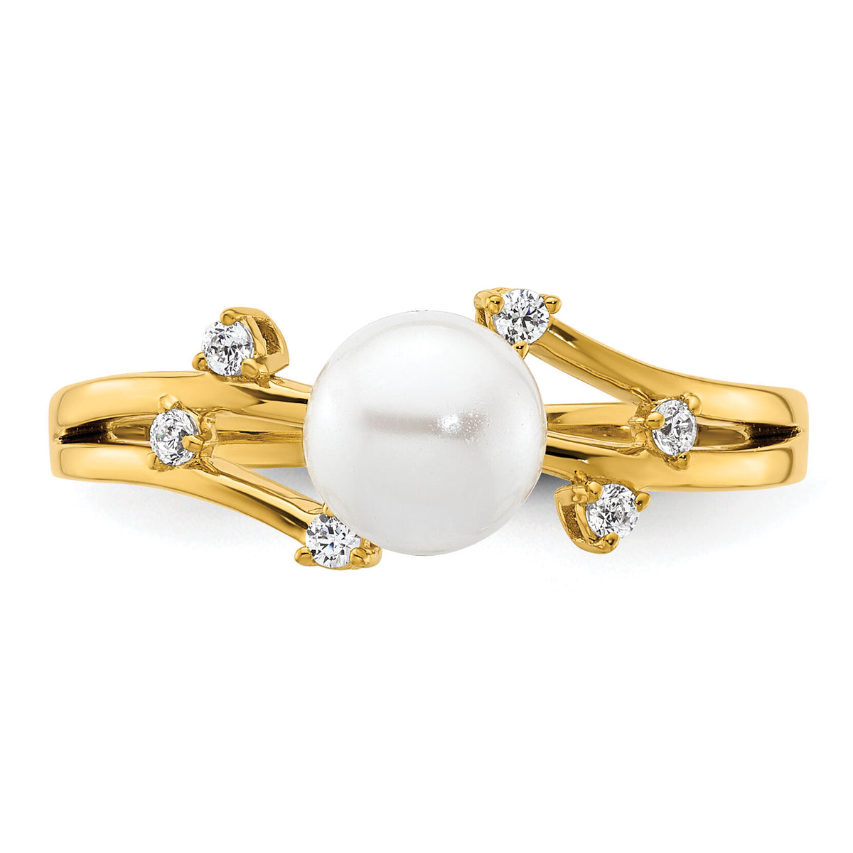 14K Polished Diamond and Pearl Fashion Ring-RM10187