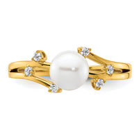 14K Polished Diamond and Pearl Fashion Ring-RM10187