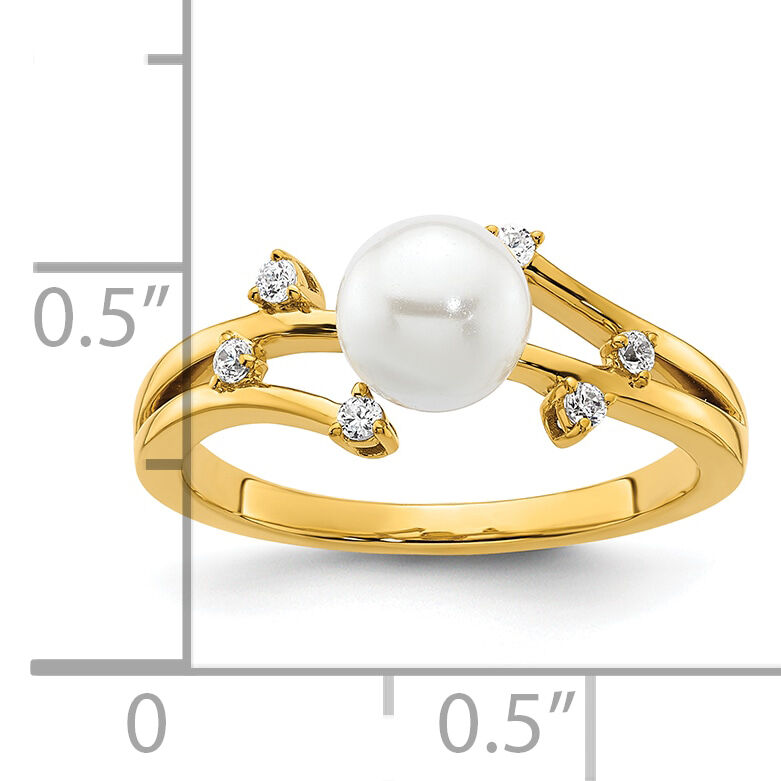 14K Polished Diamond and Pearl Fashion Ring-RM10187