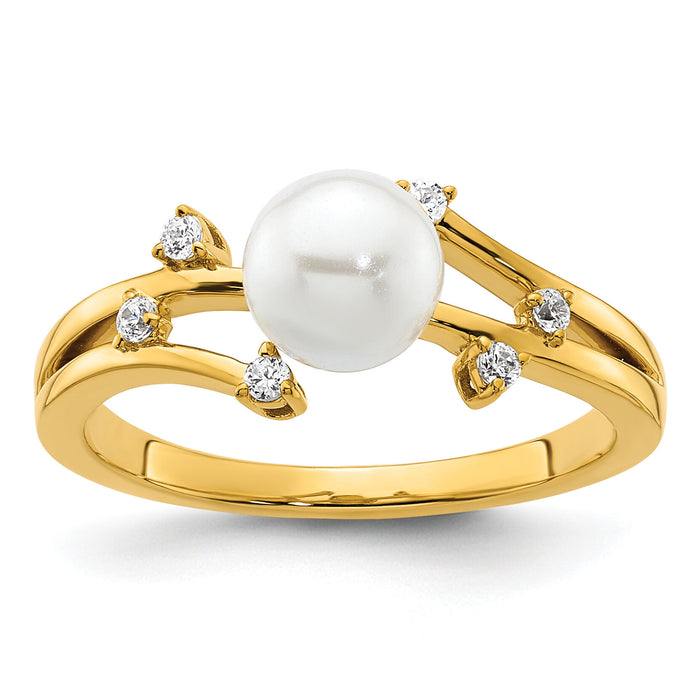 14K Polished Diamond and Pearl Fashion Ring-RM10187