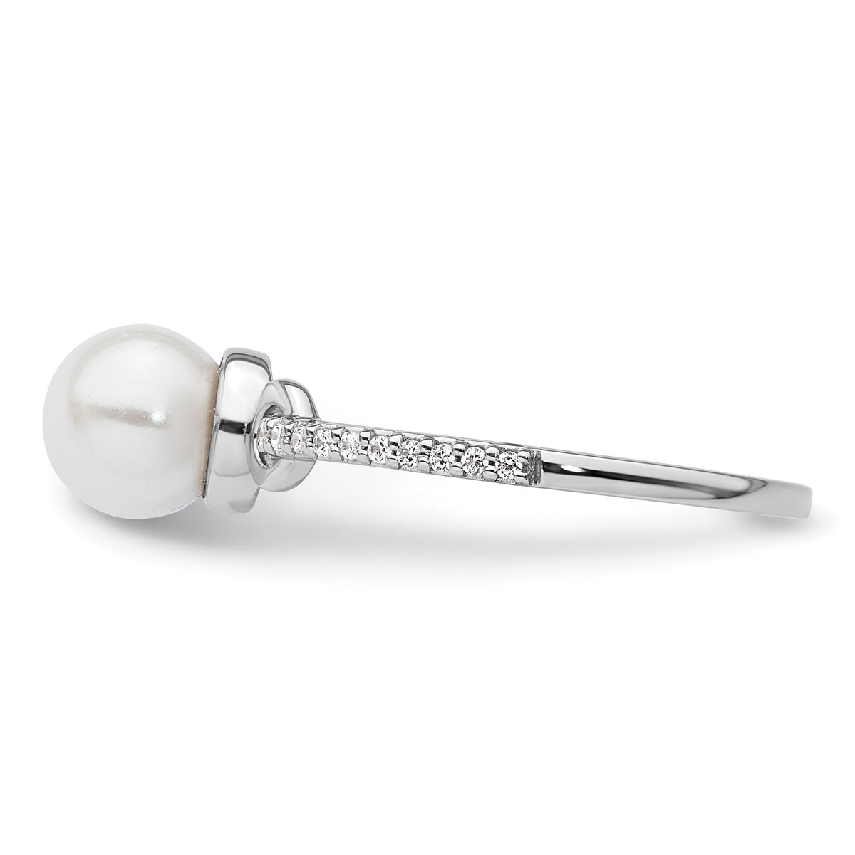 14K White Gold Polished Diamond and Pearl Fashion Ring-RM10188