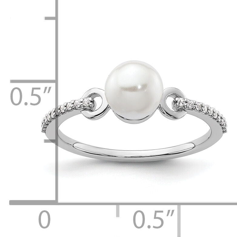 14K White Gold Polished Diamond and Pearl Fashion Ring-RM10188