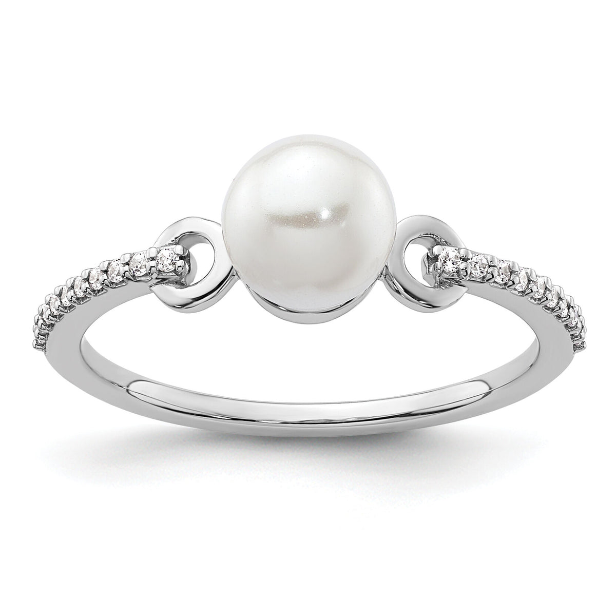 14K White Gold Polished Diamond and Pearl Fashion Ring-RM10188