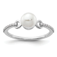 14K White Gold Polished Diamond and Pearl Fashion Ring-RM10188