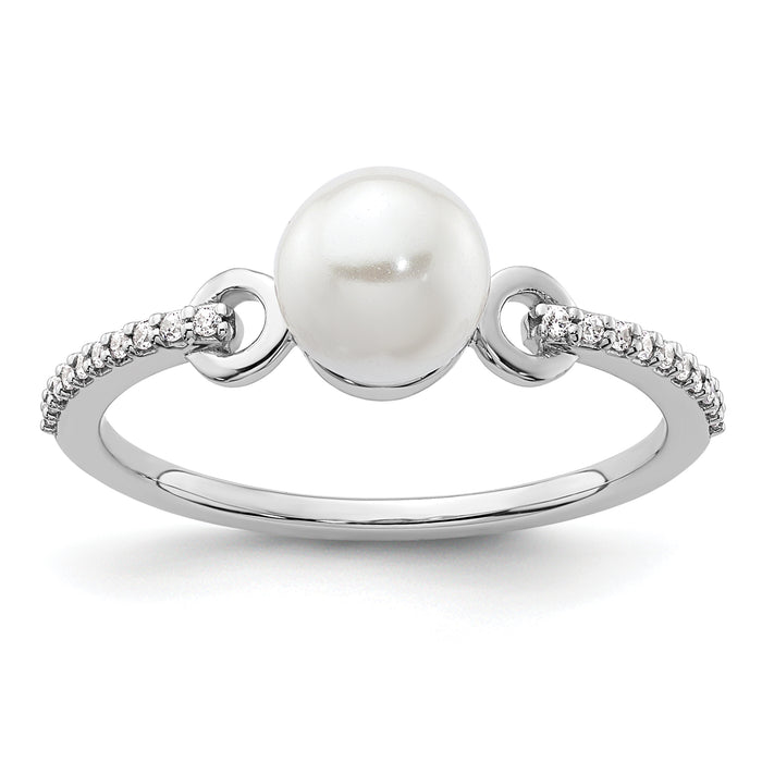 14K White Gold Polished Diamond and Pearl Fashion Ring-RM10188-008-WAA