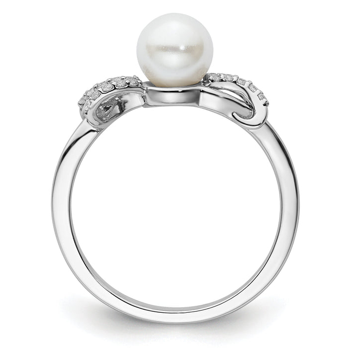 14K White Gold Polished Diamond and Pearl Fashion Ring-RM10189