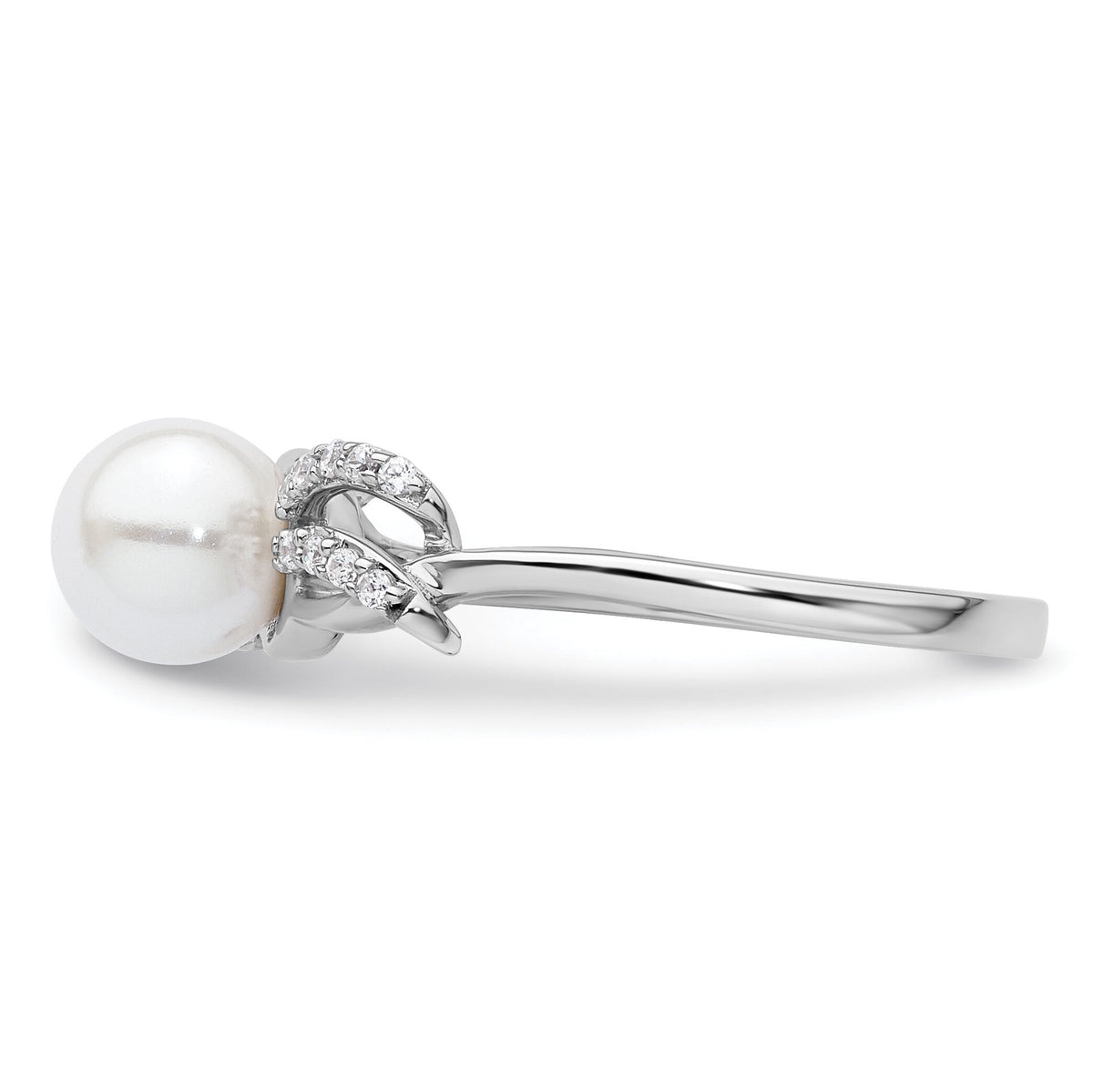 14K White Gold Polished Diamond and Pearl Fashion Ring-RM10189