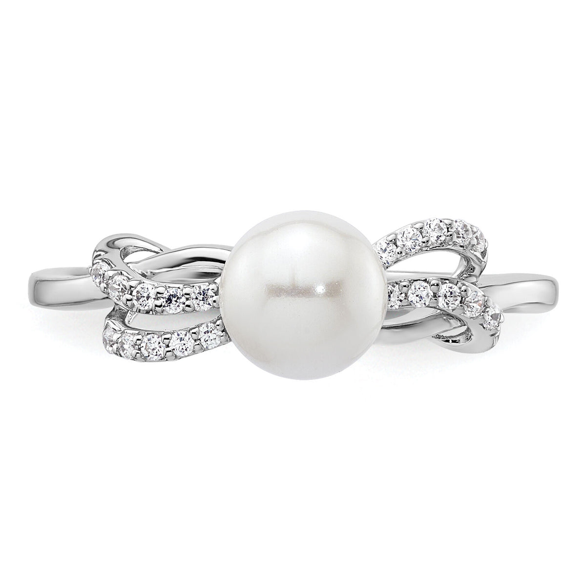 14K White Gold Polished Diamond and Pearl Fashion Ring-RM10189